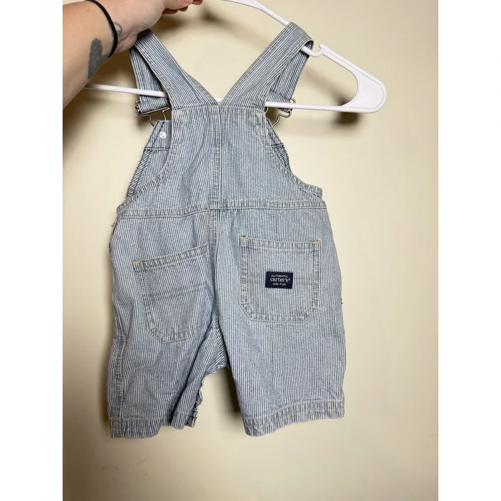 Vintage Carters Kids Overalls Stripe Train Boys 12-18 Months